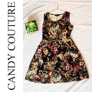Candy Couture Floral dress, princess line w/ belt